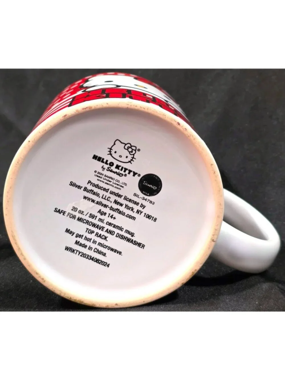 Sanrio HELLO KITTY jumbo oversize 20 oz Coffee Cup Mug Silver Buffalo red dot 4